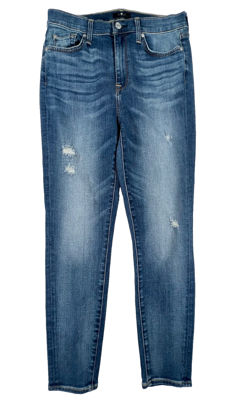 7 For All Mankind - The High Waist Ankle Skinny Blue Jeans (Size 29) - MSRP $215